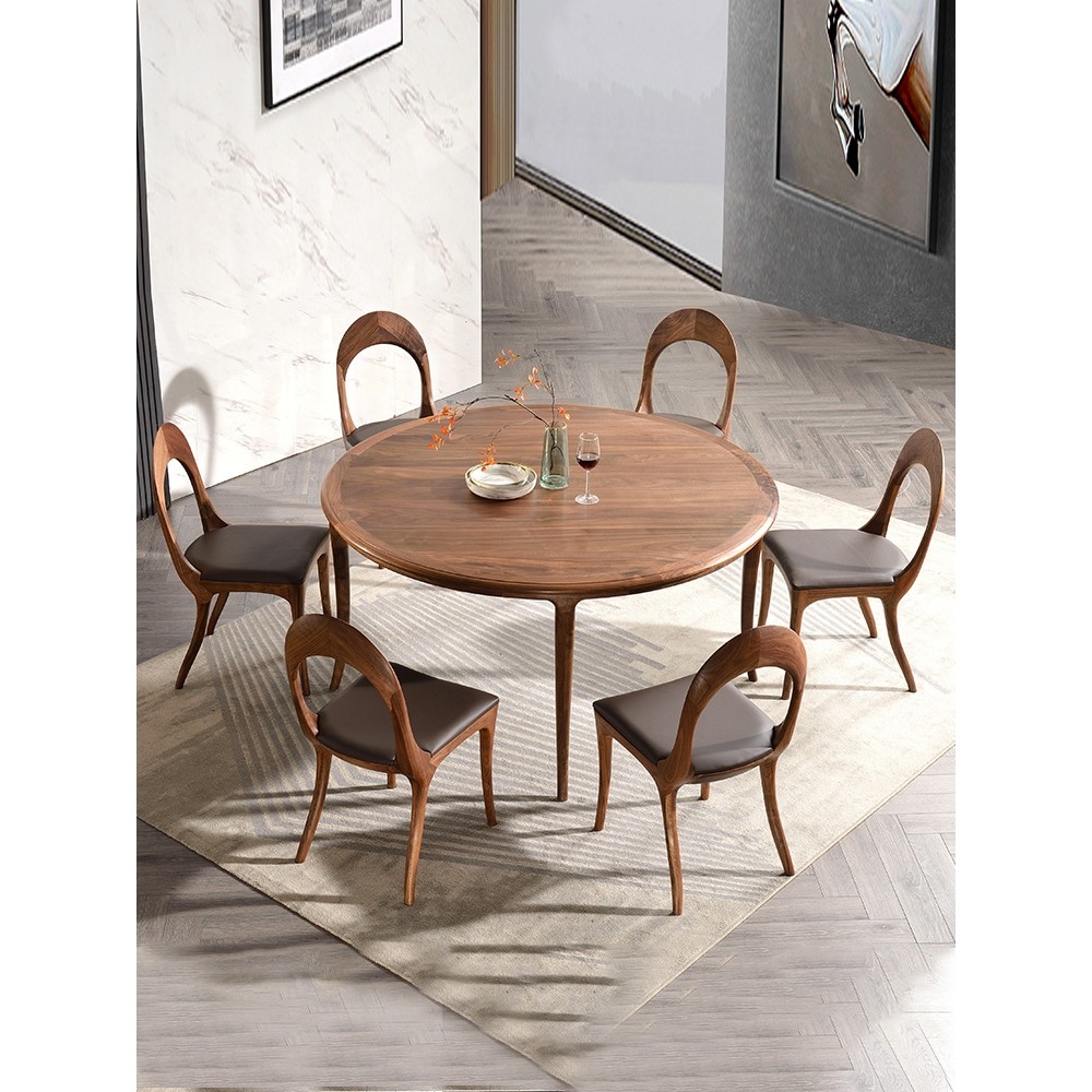 北美黑胡桃木圆形餐桌椅组合餐桌北欧实木意式轻奢圆桌现代简约,住宅家具,实木餐桌,淘宝优惠券,粉丝福利购,淘宝优惠卷