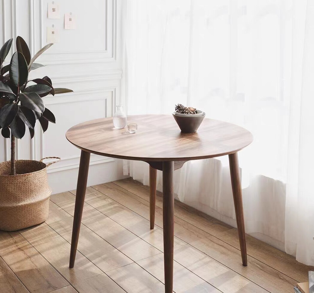 圆桌桌子现代简约黑胡桃木