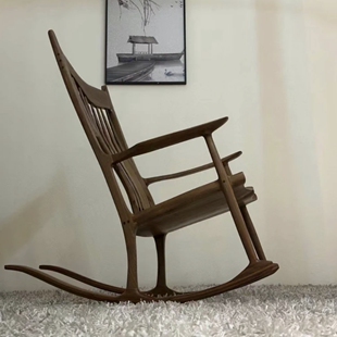 北美黑胡桃木经典办公室休闲椅卧室阳台老人摇摇椅马洛夫摇椅世纪
