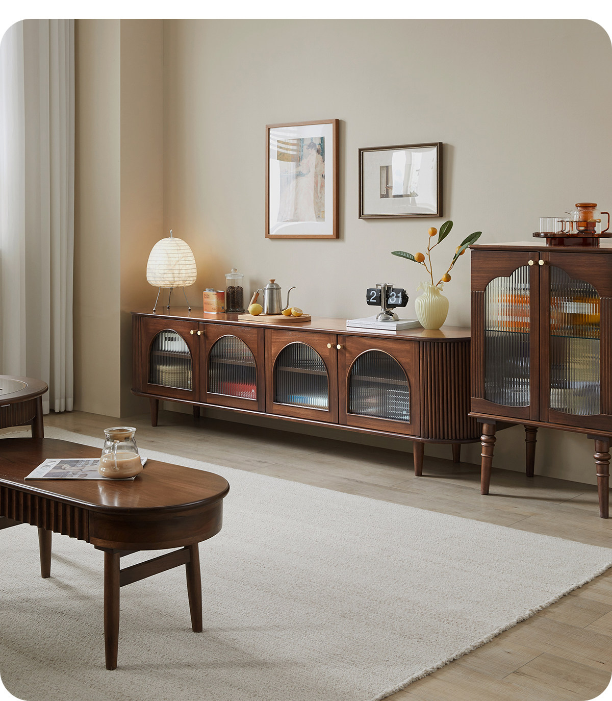 北欧复古电视柜简约现代小户型客厅实木家用电视机柜黑胡桃木