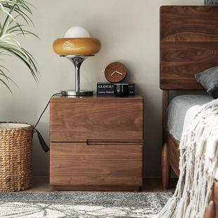 北美黑胡桃木现代简约卧室储物收纳床头柜全实木床头柜暗格床头柜