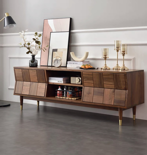 黑胡桃电视柜北欧风格实木客厅茶几组合简约现代小户型复古主卧室