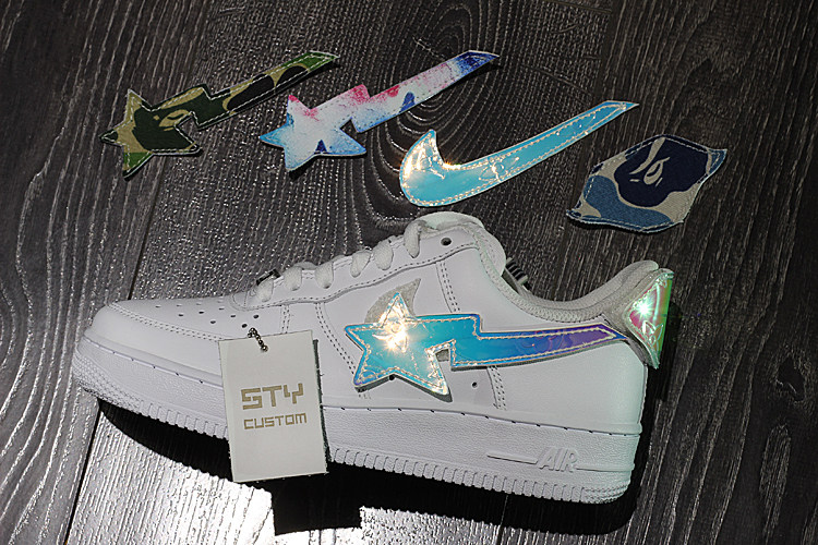 STY custom定制 NIKE AIR FORCE 1 魔术贴换钩 STA风格 炫彩镭射