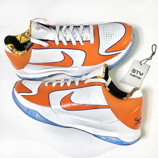 科比5实战低帮篮球鞋 STY定制Nike 白橘太阳PE布克上脚 ZK5 Kobe5