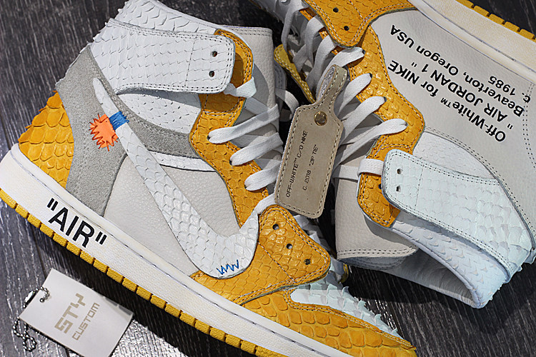 STY定制 air jordan 1 AJ1 OW联名 off white白黄蛇纹 高帮篮球鞋