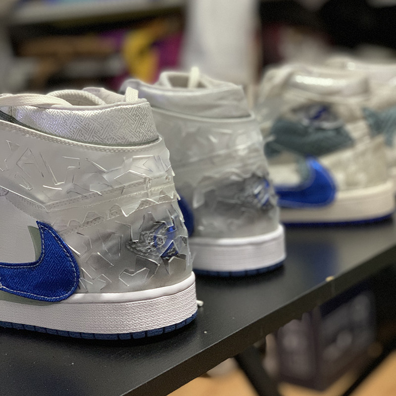 STY定制 air jordan 1 AJ1闪电白蓝丝绸 时空破碎 潮流高帮篮球鞋
