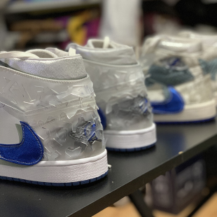 jordan AJ1闪电白蓝丝绸 时空破碎 STY定制 潮流高帮篮球鞋 air
