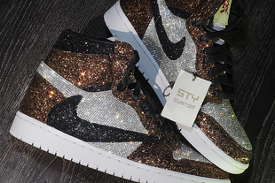 STY定制air jordan 1 AJ1倒钩联名 限量款 时尚 耐克水钻亮片板鞋
