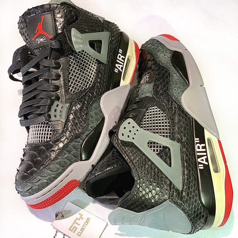 STY定制 Air Jordan 4 AJ4 黑红 白绿 OW联名 潮流复古运动鞋低帮