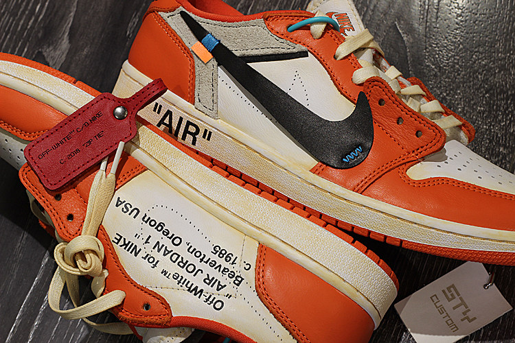 STY定制 Air Jordan 1 AJ1 Low白橙白扣碎 ow联名 新款低帮篮球鞋