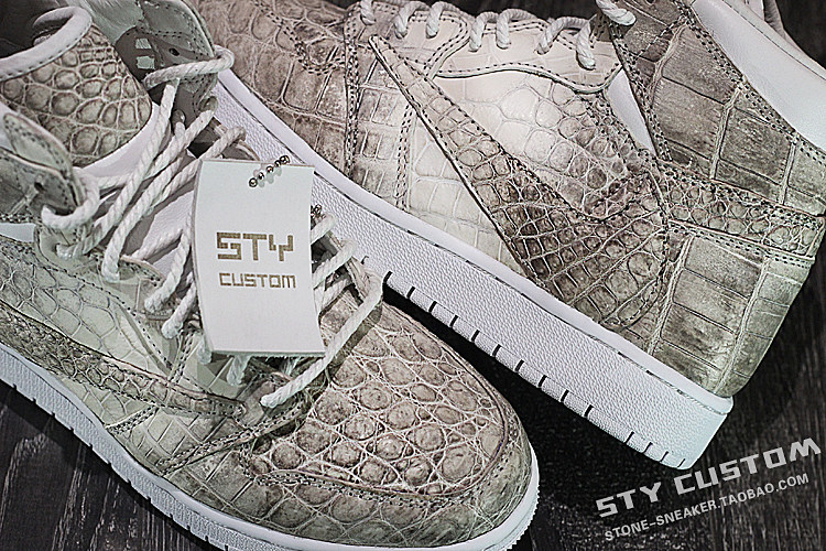 STY定制 air jordan 1 AJ1倒钩联名 喜马拉雅鳄鱼纹 耐克运动鞋