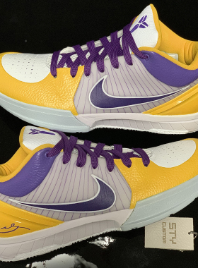 STY定制 Nike Zoom Kobe 4 ZK4 PE 金牌 白黄湖人 科比实战篮球鞋