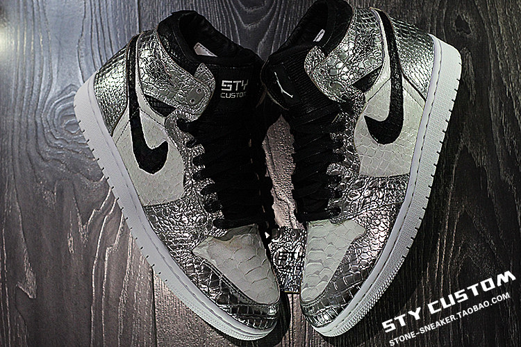 STY定制 Air Jordan 1 AJ1 液态银伦纳德 黑银脚趾 蛇纹 高帮球鞋