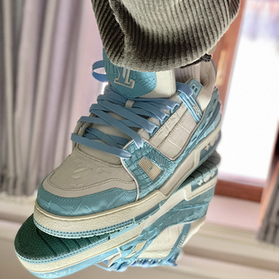 厚底增高休闲面包鞋 男女2025新款 鳄鱼纹trainer白蓝板鞋 STY定制