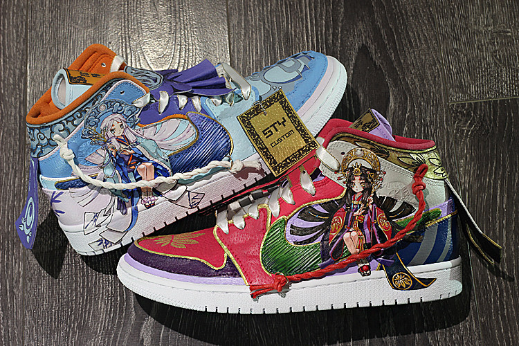 STY 手绘球鞋 air jordan 1 AJ1全白 高帮 阴阳师主题 辉夜姬觉醒