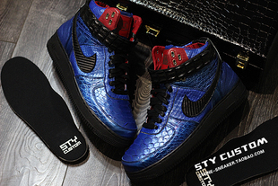 AF1空军一号高帮休闲鞋 STY定制NIKE force 蛇纹金属蓝超跑 air