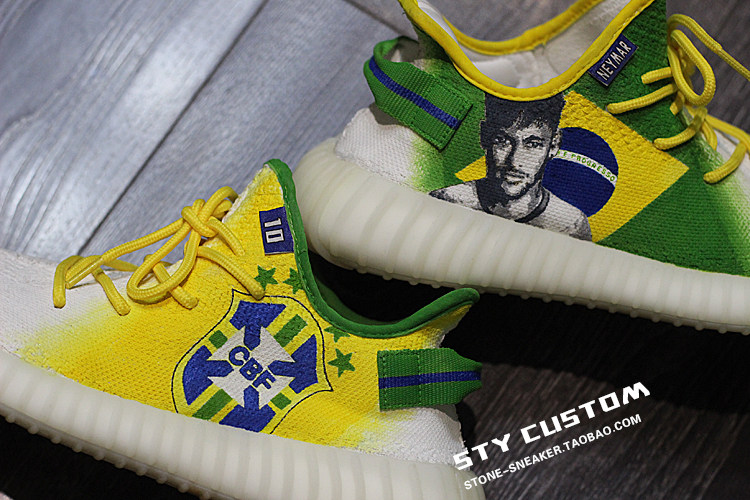 STY手绘定制Adidas 350V2纯白冰激凌 椰子350低帮跑鞋 内马尔巴西