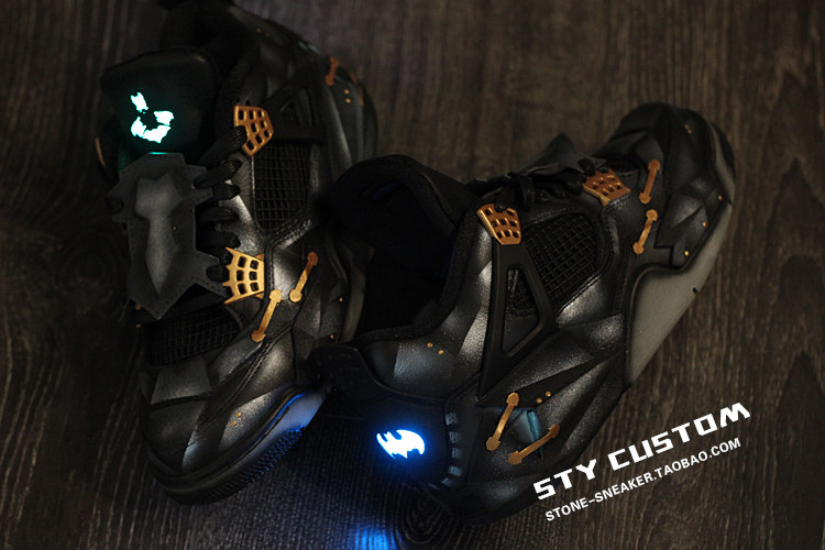 STY custom球鞋定制 air Jordan 4 蝙蝠侠 黑骑士 3D立体灯组盔甲