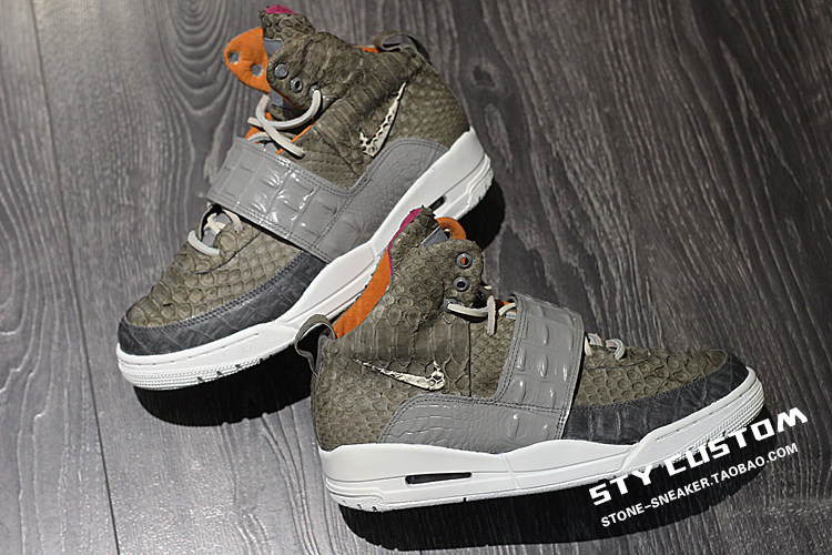 STY球鞋换皮 Nike Air Yeezy 1 白灰蟒蛇纹 鳄鱼纹 高帮篮球鞋