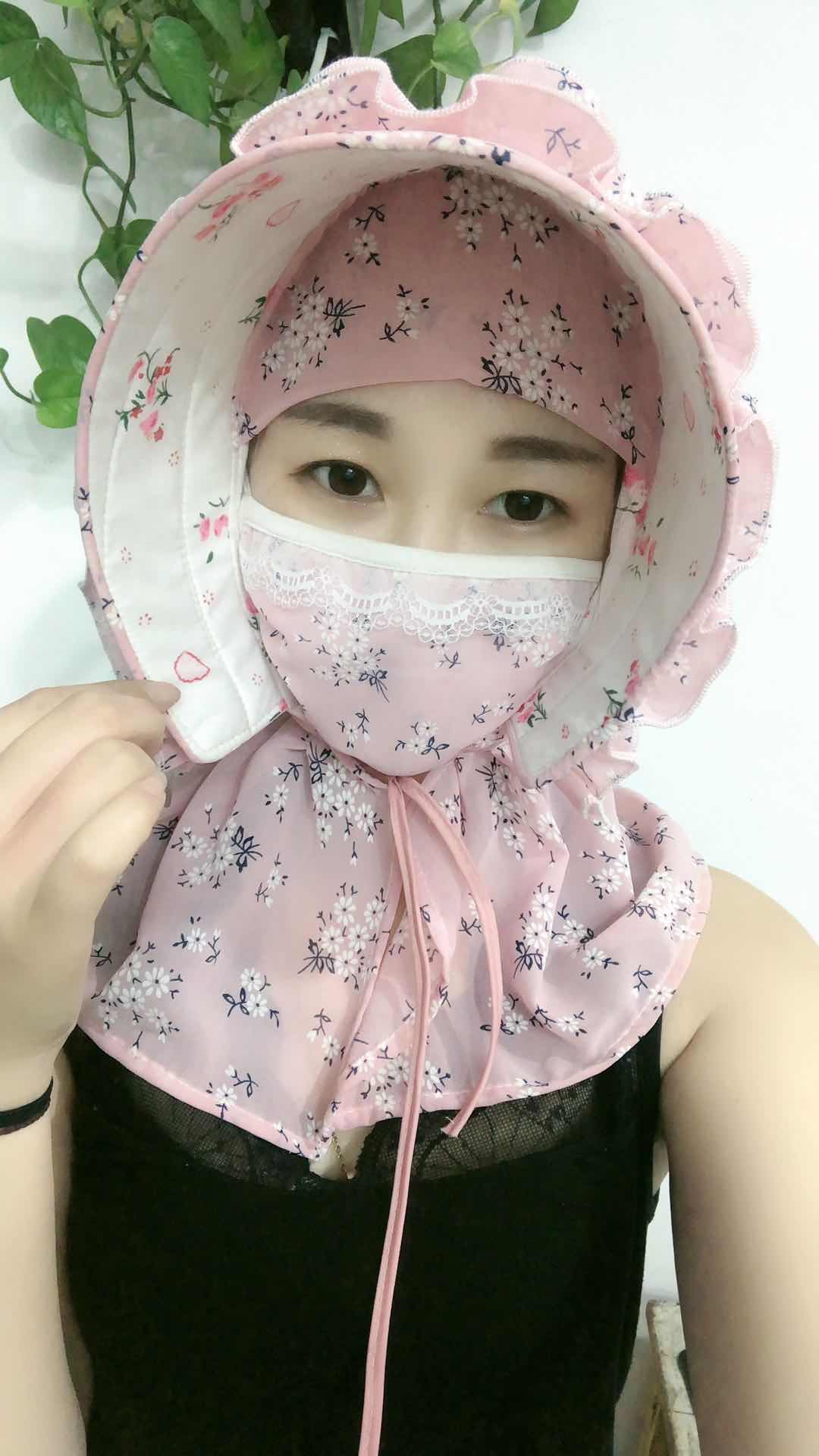 雪纺折叠采茶女太阳防晒两件套