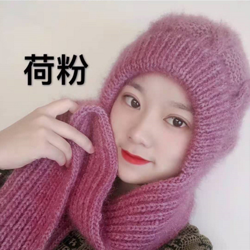2022新款纯手工编织松鼠绒防寒保暖女款帽子围巾一体护耳毛线帽