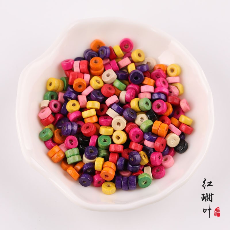 6MM扁圆珠手链项链钥匙扣 隔片民族饰品木质串珠车轮珠diy饰品材