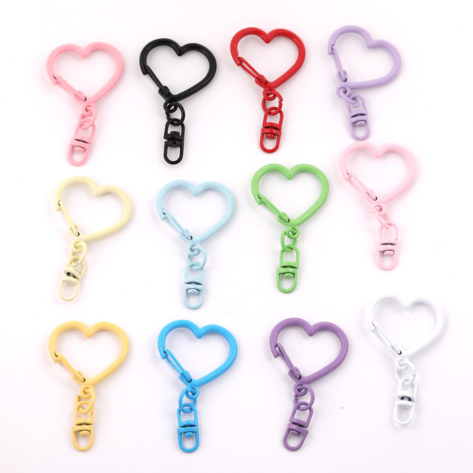 彩色烤漆爱心+8字扣钥匙扣挂件 diy手工自制拼豆玩偶公仔挂扣配件