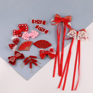 新年红色蝴蝶结发饰半成品 diy皮筋发夹材料包鞋袜帽子头饰辅料