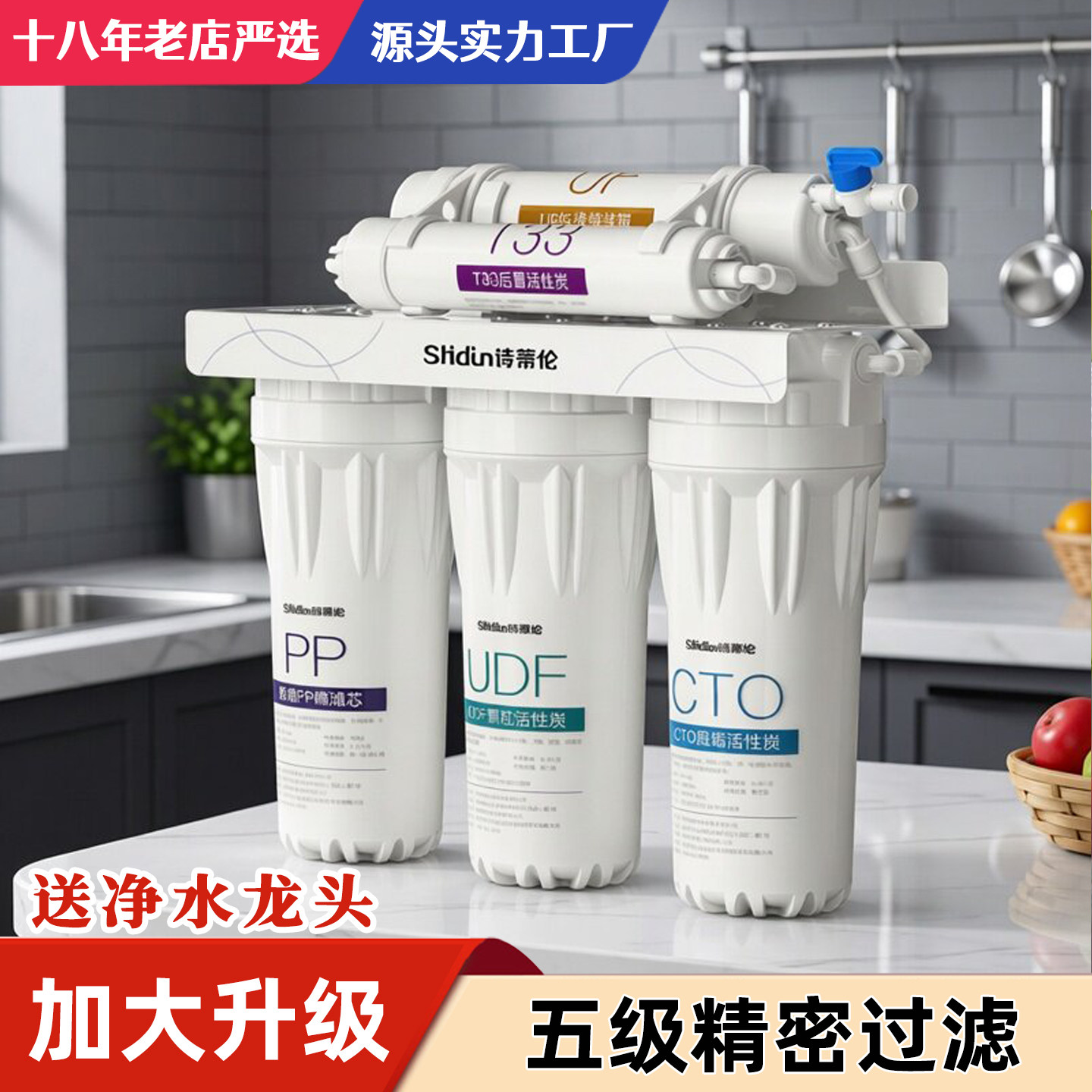 诗蒂伦五级超滤净水器家用厨房壁挂式直饮净水机自来水井水阻垢