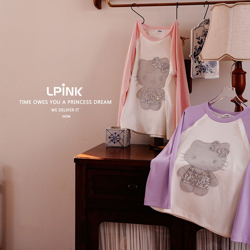 【Lpink童装】中大童春款薄款Kitty猫刺绣拼色长袖圆领T恤 93174,童装/婴儿装/亲子装,T恤,淘宝优惠券,粉丝福利购,淘宝优惠卷