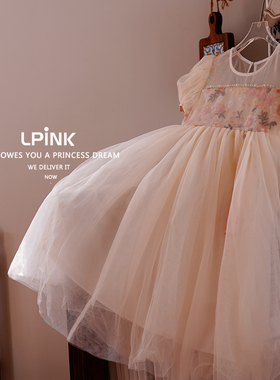 【TK童装】女童夏新款洋气宝宝重工亮片泡泡袖连衣裙 8486杏色