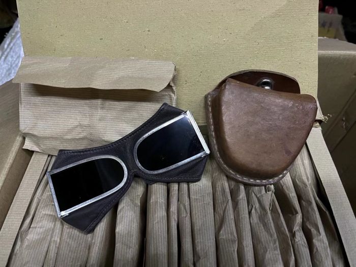 公发老货原品70年代59式风镜纯牛皮盒摩托机车户外防风沙防护眼镜