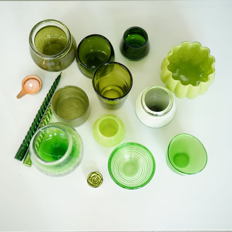 满60包邮的人工吹制绿色烛台或小花瓶 2412T05 手工器皿 外贸出口