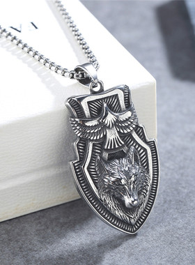 时尚钛钢项链 个性复古老鹰草原狼吊坠男款钛钢项链
