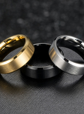 时尚钛钢戒指 拉丝哑光黑色钛钢戒指 简约男女钛钢戒指指环