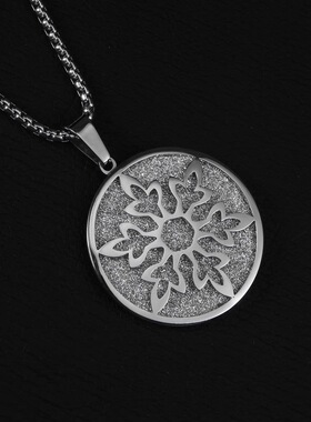 钛钢雪花圆牌嘻哈风项链