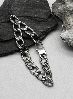 时尚钛钢手链 欧美古巴链手链 双织四面磨简约编织双扣链钛钢手链