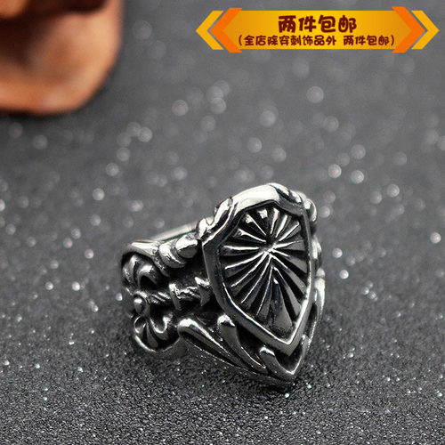 霸气风盾牌烟花图腾钛钢戒指