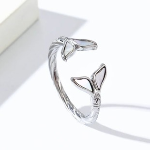 时尚钛钢戒指 小众灵动设计感鱼尾贝壳钛钢戒指女款指环