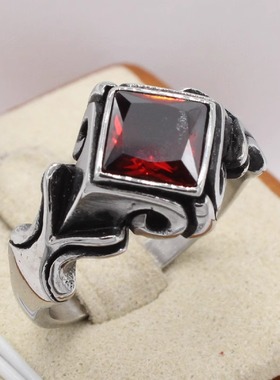 时尚钛钢男款戒指 欧美个性复古菱形宝石钛钢戒指指环