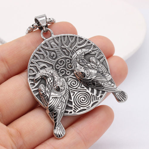 时尚钛钢项链 欧美个性复古和平鸽老鹰乌鸦圆牌钛钢吊坠钛钢项链