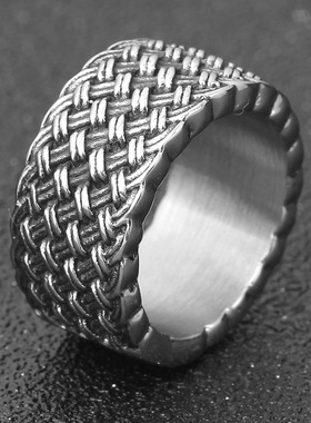 时尚风复古编织钛钢戒指