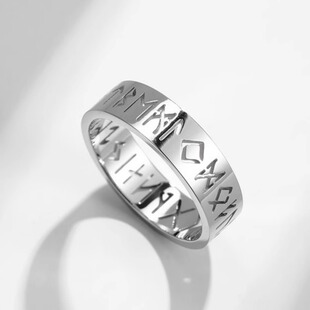 时尚钛钢戒指 北欧维京文字镂空卢恩符文求婚结婚钛钢戒指指环