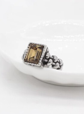 时尚钛钢男款戒指 个性麻绳复古简约几何方形宝石钛钢戒指指环