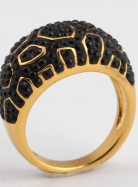 时尚钛钢戒指 欧美时尚双色方锆石戒指 镶钻食指戒钛钢戒指指环