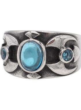 时尚钛钢戒指  欧美个性复古宝石戒指 蓝色圆形宝石钛钢戒指指环