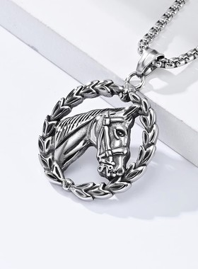 时尚钛钢项链 欧美复古马头钛钢项链 花环战马圆圈钛钢项链