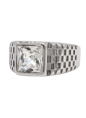 时尚钛钢男款戒指 欧美复古简约方形锆石宝石钛钢戒指指环