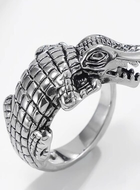时尚钛钢戒指 欧美嘻哈风钛钢鳄鱼戒指 潮酷鳄鱼钛钢戒指指环