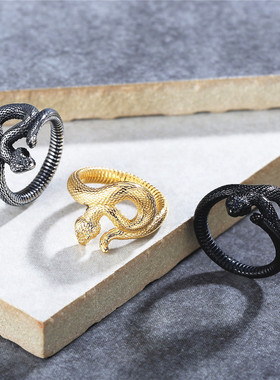 时尚钛钢男款戒指 时尚简约Ins个性复古蛇钛钢戒指指环